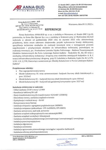 List referencyjny: ANNA-BUD Sp. z o.o. (firma budowlana), 2022