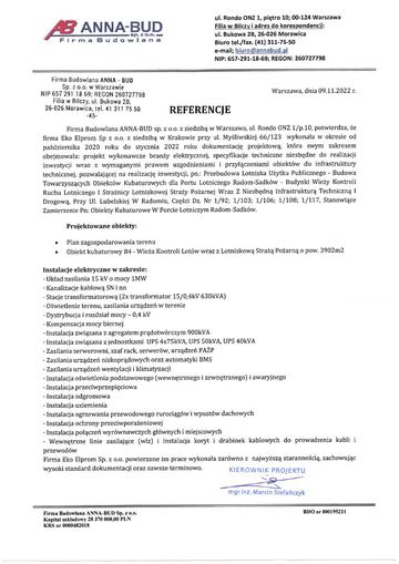 List referencyjny: ANNA-BUD Sp. z o.o. (firma budowlana), 2022