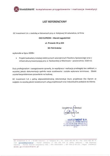 List referencyjny: GC Investment S.A., 2009