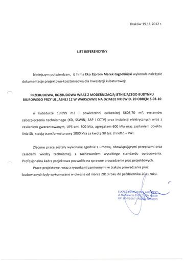 List referencyjny: ION Architekci (Łukasz Jaroszewski), 2012