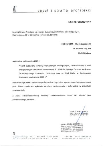 List referencyjny: Susuł & Strama Architekci, 2009
