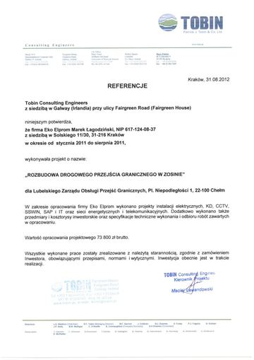 List referencyjny: TOBIN Consulting Engineers, 2012